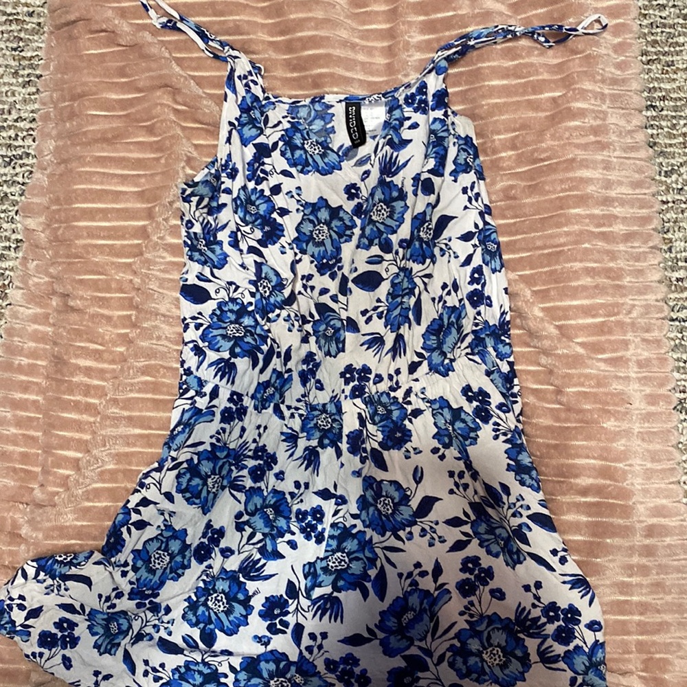 Blue and white floral romper